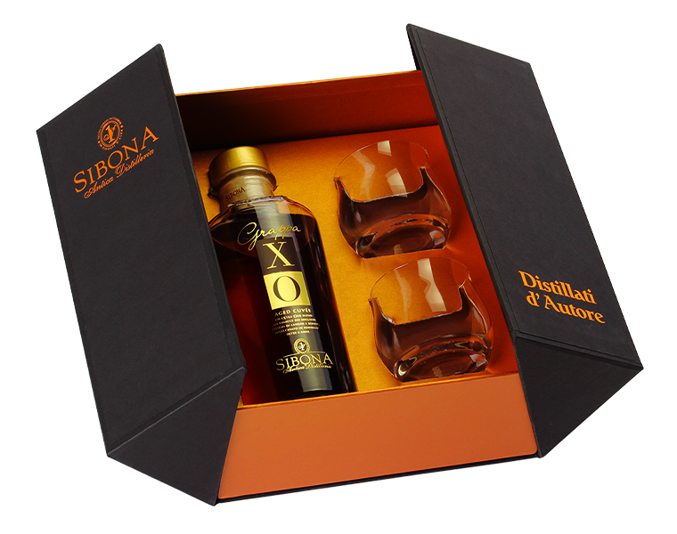 Esposizione Sibona Grappa XO Con 2 Bicchieri