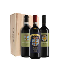 Cassetta Fattoria dei Barbi con Rosso dei Barbi, Brunello e Rosso di Montalcino