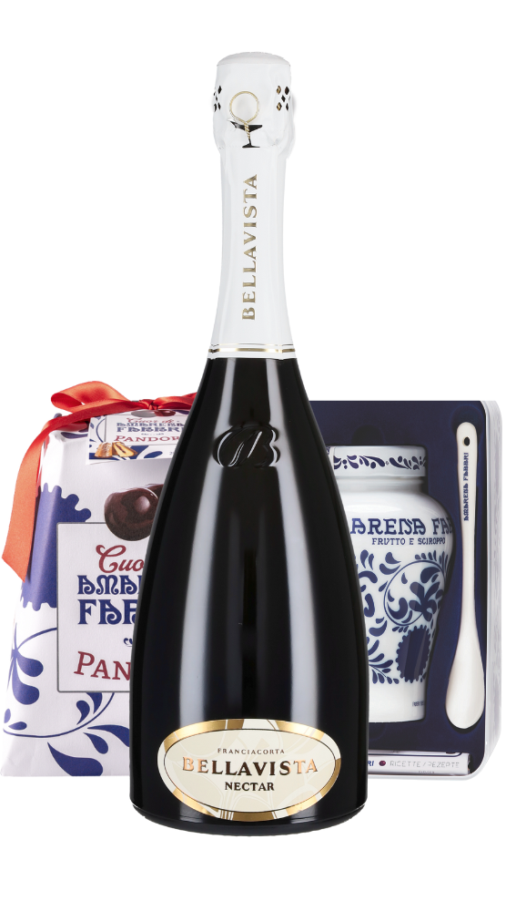 Pandoro, Scatola Amarena Fabbri e Franciacorta Demi-Sec 'Nectar' Bellavista