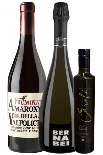 Amarone Fulminato + Prosecco Bernabei + Olio EVO Bio Carolè Mis