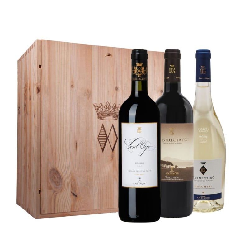 Box Degutazione Bruciato + Cont'Ugo + Vermentino - Antinori [Cassetta in legno 3 bt]
